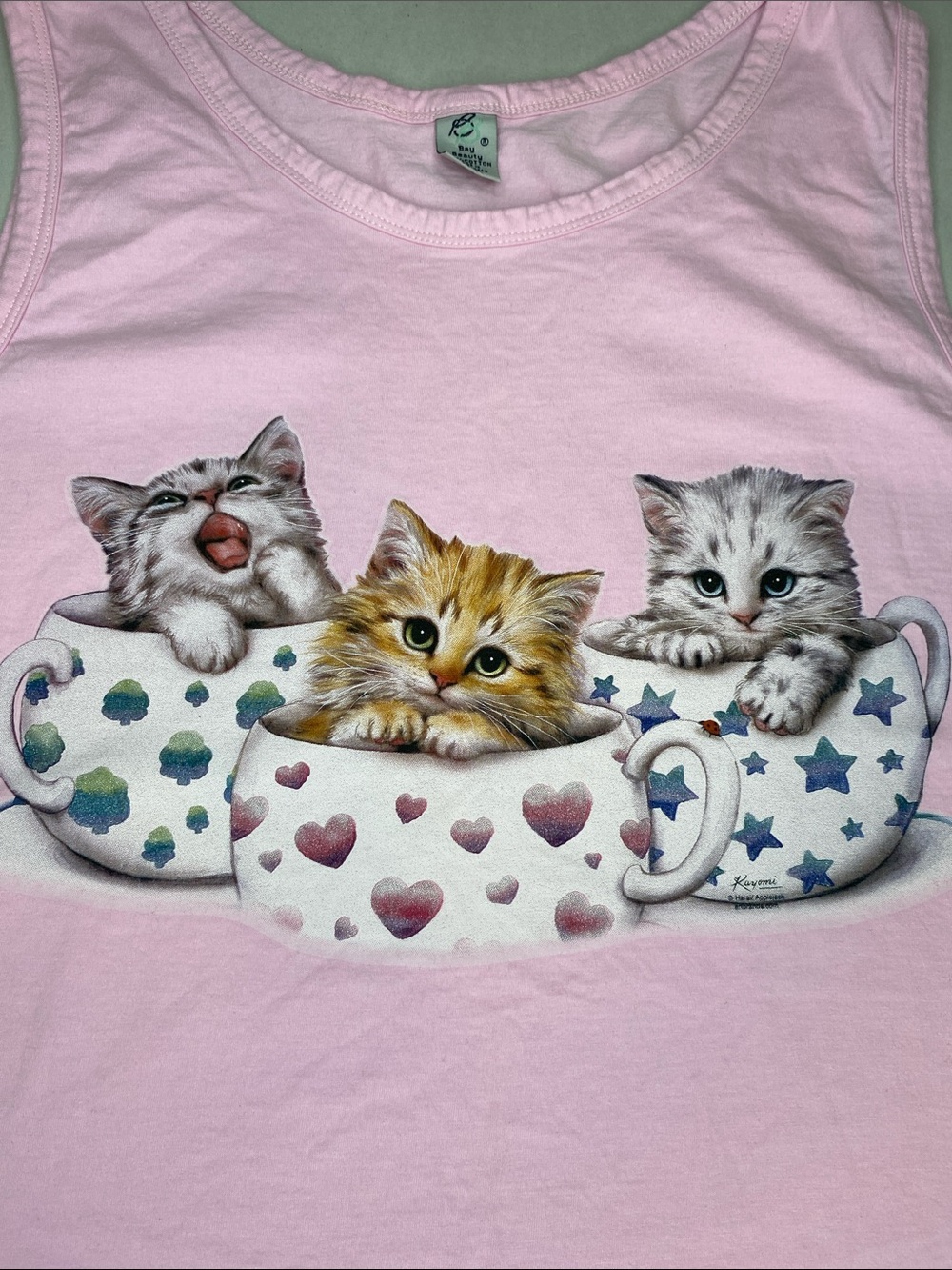 Pink Kitten Teacup Sleep Shirt Dress Nightgown Soft Cozy 100% Cotton OSFA